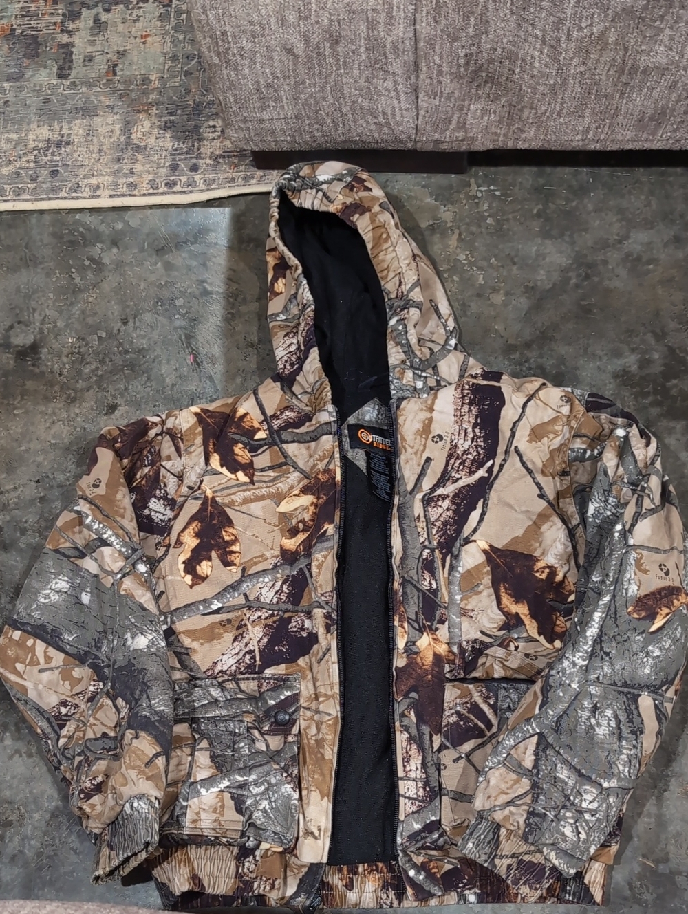 Boy's XXL 18 Camouflage Hooded Hunting Jacket - Brown/Green